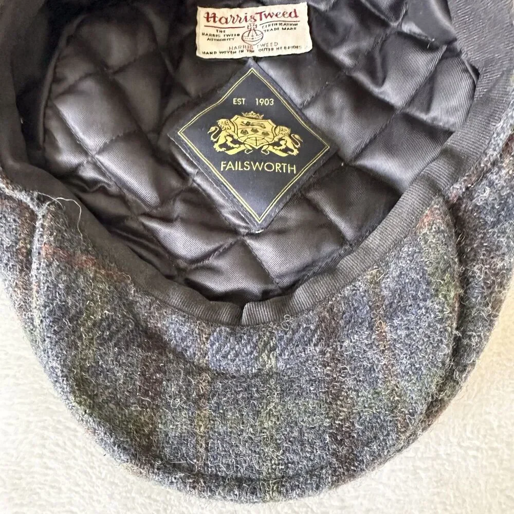 Failsworth Harris Tweed Wool Flat Cap Wool Newsboy Hat Scotland Plaid Mens